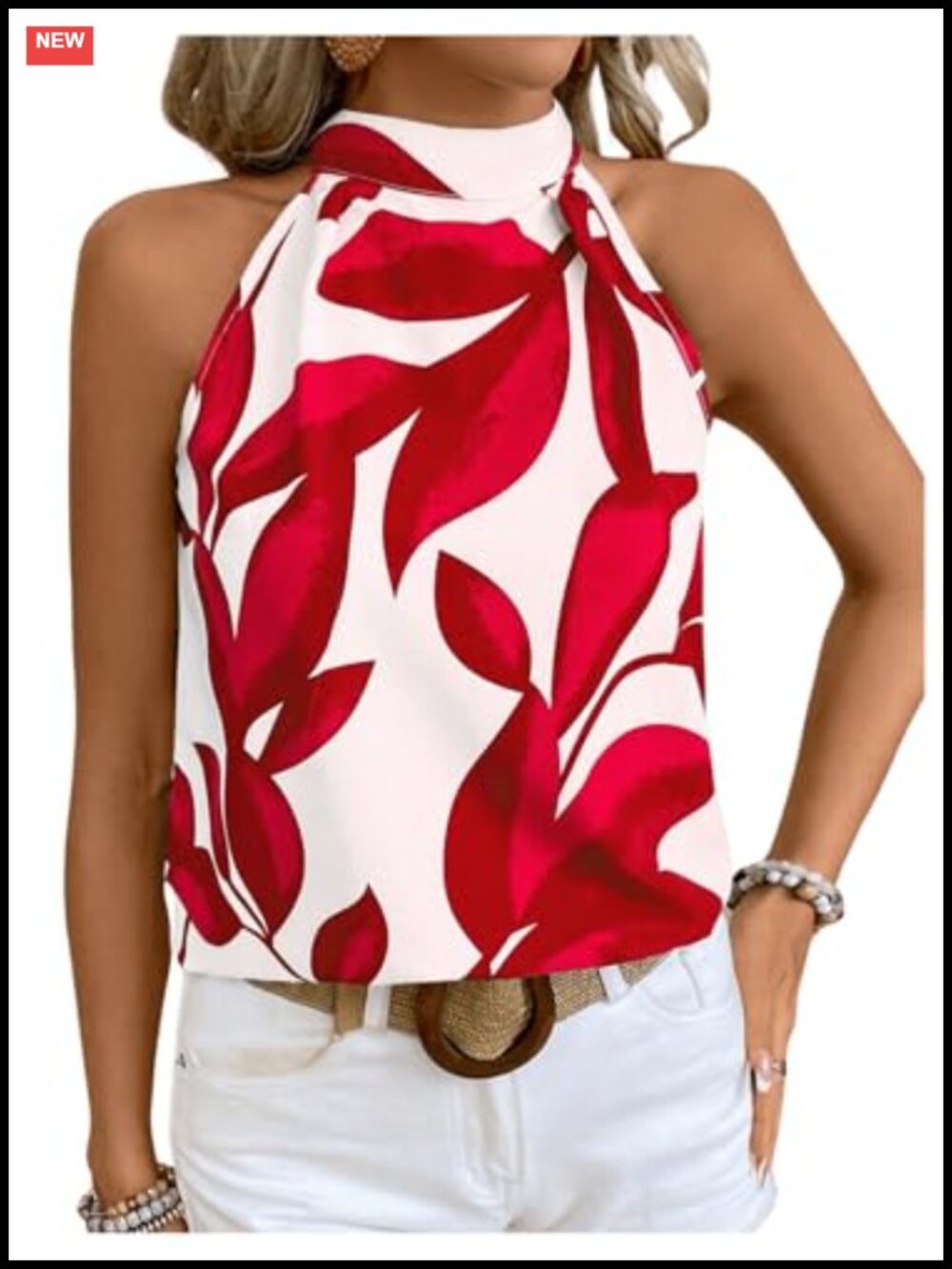 Boho Printed Halter Top Tie Mock Neck Sleeveless Blouse Women's